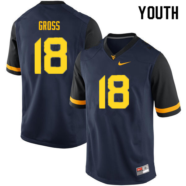Youth #18 Jaelen Gross West Virginia Mountaineers College Football Jerseys Sale-Navy - Click Image to Close